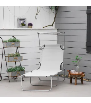 Tumbona de jardín Plegable con Toldo y Respaldo Reclinable para Jardín Terraza Acampada 187x58x36cm Gris Claro