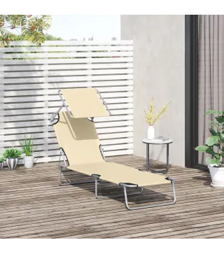 Tumbona de jardín Plegable con Toldo y Respaldo Reclinable para Jardín Terraza Acampada 187x58x36cm Beige