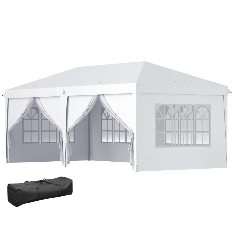 Carpa Plegable 5,85x2,95x2,7 m con 4 Paneles 4 Ventanas 2 Puertas 1 Bolsa Anti-UV y 12 Orificios de Drenaje Blanco
