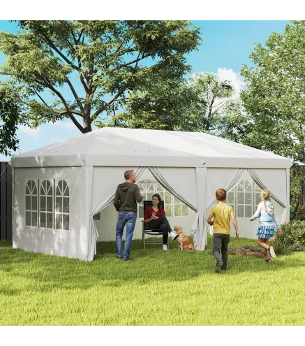 Carpa Plegable 5,85x2,95x2,7 m con 4 Paneles 4 Ventanas 2 Puertas 1 Bolsa Anti-UV y 12 Orificios de Drenaje Blanco