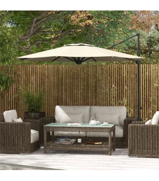 Sombrilla de Jardín Ajustable Ø294x242 cm con Poste Giratorio 360° Ángulo de Techo Ajustable y Ventilación Crema