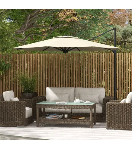 Sombrilla de Jardín Ajustable Ø294x242 cm con Poste Giratorio 360° Ángulo de Techo Ajustable y Ventilación Crema