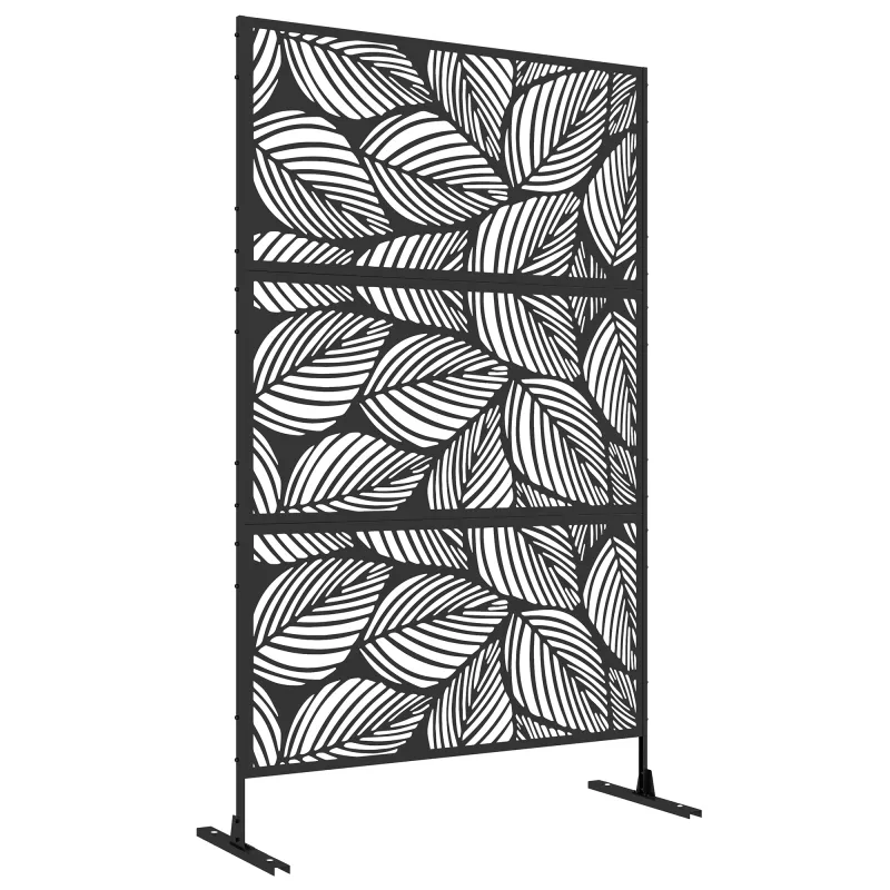 Separador de Ambientes con 3 Piezas Patrón de Hoja Grande Pantalla de Privacidad de Acero 122x45x198 cm Negro Separador de Ambientes con 3 Piezas Patrón de Hoja Grande Pantalla de Privacidad de Acero 122x45x198 cm Negro