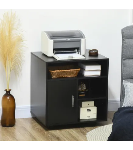 Mueble con Ruedas Armario de Oficina Multifuncional con Estantes con Amplio Espacio de Almacenaje 60x50x65,5 cm Negro