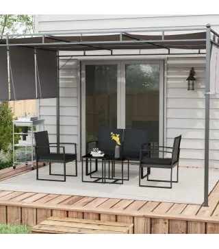 Conjunto de Muebles de Jardín de Ratán Sintético con 2 Sofás Individuales 1 Sofá Doble y 2 Mesas de Centro Negro