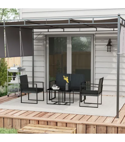 Conjunto de Muebles de Jardín de Ratán Sintético con 2 Sofás Individuales 1 Sofá Doble y 2 Mesas de Centro Negro