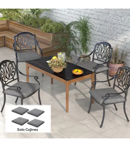Conjunto de 4 Cojines para Sillas de Comedor 47x47x7cm Impermeable y Protección UV 50+ para Interior y Exterior Gris