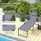 Tumbona de Jardín con Toldo Ajustable Respaldo Regulable en 4 Niveles Reposacabezas para Terraza 70x200x45 cm Gris