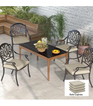 Conjunto de 4 Cojines para Sillas de Comedor 47x47x7cm Impermeable y Protección UV 50+ para Interior y Exterior Beige