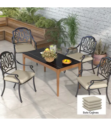Conjunto de 4 Cojines para Sillas de Comedor 47x47x7cm Impermeable y Protección UV 50+ para Interior y Exterior Beige