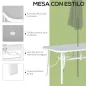 Juego de Mesa y 6 Sillas para Terraza con Orificio para Sombrilla y Encimera de Cristal para Terraza Patio Gris