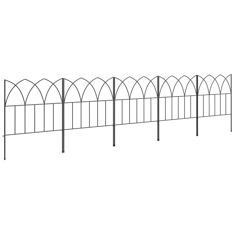 Set de 5 Vallas Decorativas para Jardín de Metal 205x45,5 cm Combinación Libre Barrera para Animales Negro