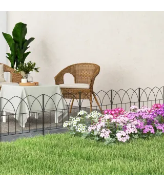 Set de 5 Vallas Decorativas para Jardín de Metal 205x45,5 cm Combinación Libre Barrera para Animales Negro