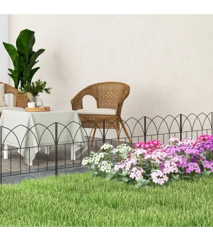 Set de 5 Vallas Decorativas para Jardín de Metal 205x45,5 cm Combinación Libre Barrera para Animales Negro