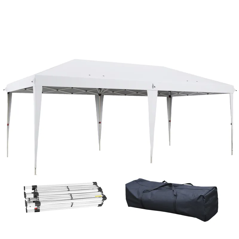 Carpa Plegable 6x3 m con Altura Ajustable en 3 Niveles Bolsa de Transporte Anti-UV y Marco de Acero Blanco