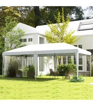 Carpa Plegable 6x3 m con Altura Ajustable en 3 Niveles Bolsa de Transporte Anti-UV y Marco de Acero Blanco