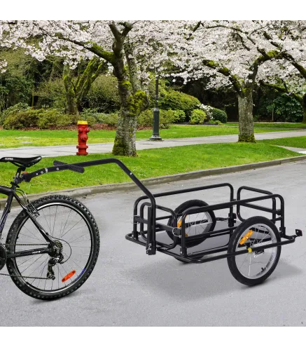 Remolque de Carga para Bicicleta Plegable con 2 Ruedas Reflectores Seguros Carga 40 kg 155x71,5x77 cm Negro
