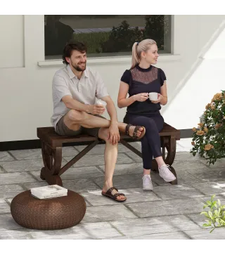 Banco de Madera con Ruedas Decorativas Estilo Rústico Carga 250 kg para Patio Terraza Balcón 98x50x39,5 cm Carbonizado