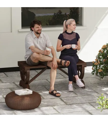 Banco de Madera con Ruedas Decorativas Estilo Rústico Carga 250 kg para Patio Terraza Balcón 98x50x39,5 cm Carbonizado