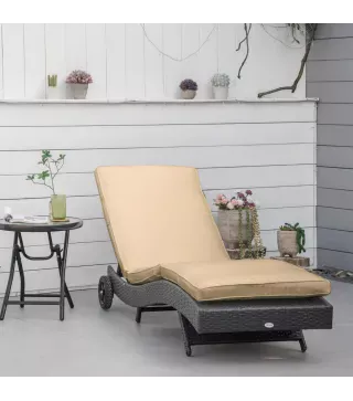 Tumbona de Jardín en Forma de S con 2 Ruedas Respaldo Ajustable en 5 Posiciones y Cojín Extraíble 207x70x70 cm Negro