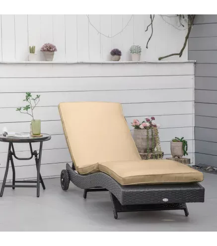 Tumbona de Jardín en Forma de S con 2 Ruedas Respaldo Ajustable en 5 Posiciones y Cojín Extraíble 207x70x70 cm Negro