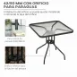Mesa de Jardín Cuadrada 76x76x72 cm con Agujero para Sombrilla y Encimera de Vidrio Templado para Patio Terraza Negro