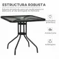 Mesa de Jardín Cuadrada 76x76x72 cm con Agujero para Sombrilla y Encimera de Vidrio Templado para Patio Terraza Negro