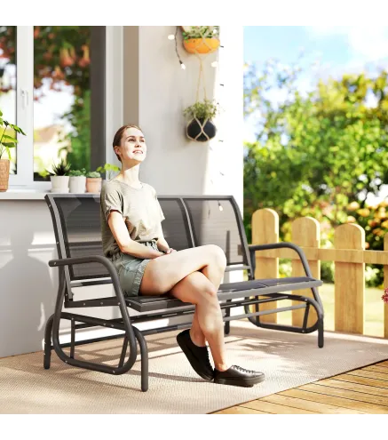 Mecedora de Exterior de 3 Plazas con Reposabrazos Carga 300 kg para Terraza Balcón Patio 147x70x85 cm Negro