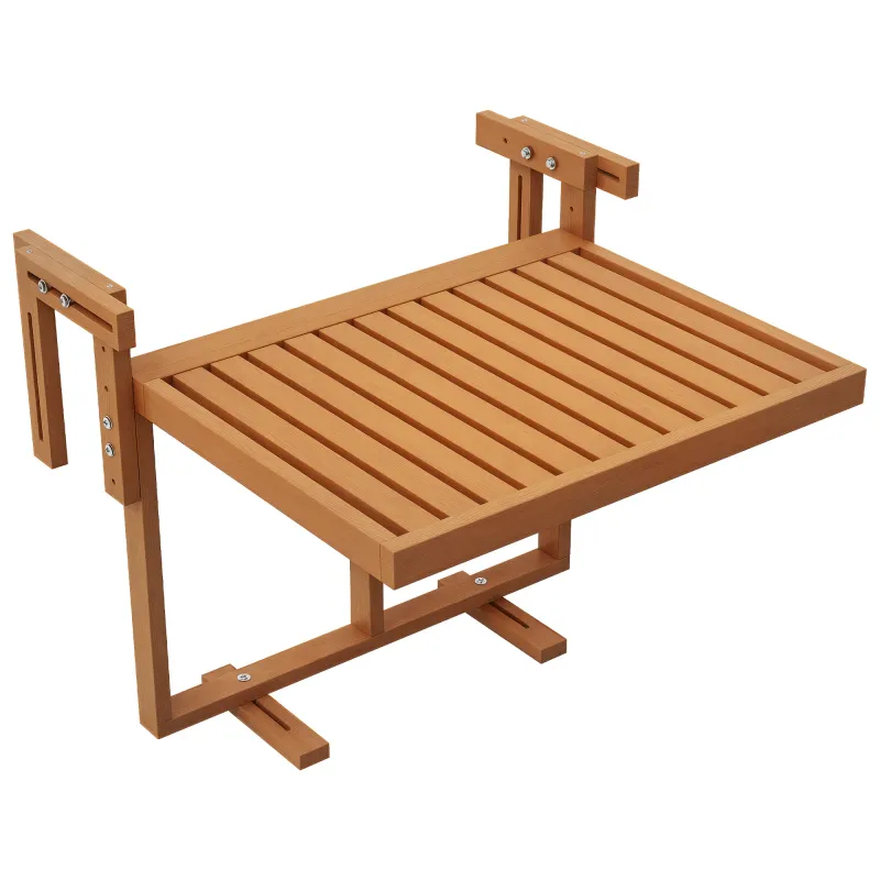 Mesa Colgante para Balcón Plegable de Madera con Altura Ajustable en 4 Niveles Carga 20 kg 68x65x40,5-55 cm Natural