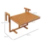 Mesa Colgante para Balcón Plegable de Madera con Altura Ajustable en 4 Niveles Carga 20 kg 68x65x40,5-55 cm Natural