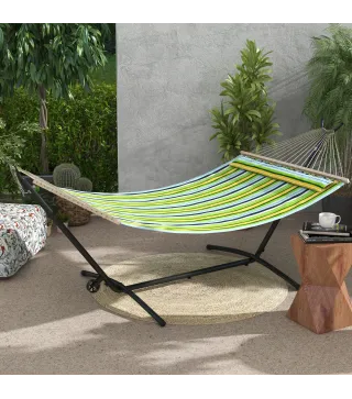 Soporte para Hamacas con Rueda 2 Ganchos Ajustables en 6 Niveles y Bolsa de Transporte Carga 220 kg 290x120x115 cm Negro