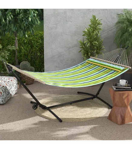 Soporte para Hamacas con Rueda 2 Ganchos Ajustables en 6 Niveles y Bolsa de Transporte Carga 220 kg 290x120x115 cm Negro