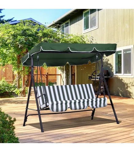 Balancín de Jardín Exterior Columpio de 3 Plazas con Toldo Ajustable y Marco de Acero para Terraza 172x110x153 cm Verde