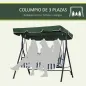 Balancín de Jardín Exterior Columpio de 3 Plazas con Toldo Ajustable y Marco de Acero para Terraza 172x110x153 cm Verde