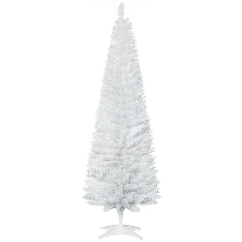 Árbol de Navidad Artificial Estrecho 180 cm con 390 Ramas y Base Desmontable Fácil de Montar Blanco