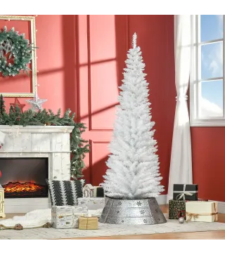 Árbol de Navidad Artificial Estrecho 180 cm con 390 Ramas y Base Desmontable Fácil de Montar Blanco