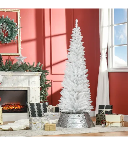 Árbol de Navidad Artificial Estrecho 180 cm con 390 Ramas y Base Desmontable Fácil de Montar Blanco