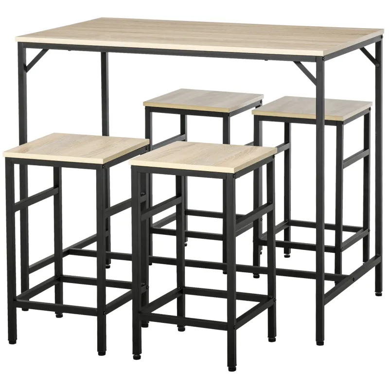 Set de Mesa Bar y 4 Taburetes Muebles Altos con Mesa de 100x60x88 cm y Taburetes de 32x32x57 cm Negro y Roble Set de Mesa Bar y 4 Taburetes Muebles Altos con Mesa de 100x60x88 cm y Taburetes de 32x32x57 cm Negro y Roble