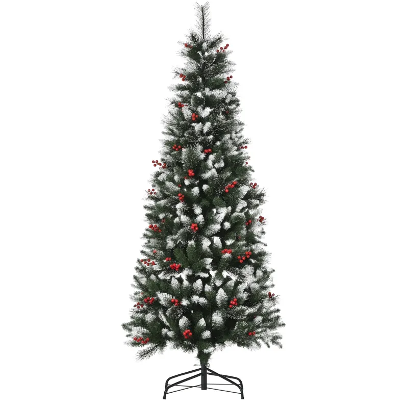 Árbol de Navidad Artificial 180 cm con 539 Ramas 51 Bayas Hojas de PVC Decoración Navideña para Interiores Verde
