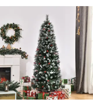 Árbol de Navidad Artificial 180 cm con 539 Ramas 51 Bayas Hojas de PVC Decoración Navideña para Interiores Verde
