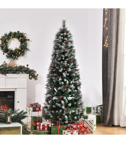 Árbol de Navidad Artificial 180 cm con 539 Ramas 51 Bayas Hojas de PVC Decoración Navideña para Interiores Verde