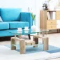Mesa de Centro Rectangular de Vidrio con Estante Patas de Madera Estilo Moderno 90x50x42 cm Madera Natural