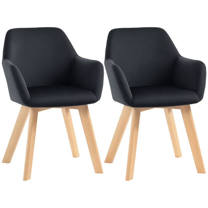 Juego de 2 Sillas de Comedor Modernas Tapizadas en Terciopelo con Patas de Madera para Salón 54x57x80 cm Negro