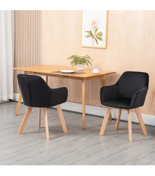 Juego de 2 Sillas de Comedor Modernas Tapizadas en Terciopelo con Patas de Madera para Salón 54x57x80 cm Negro
