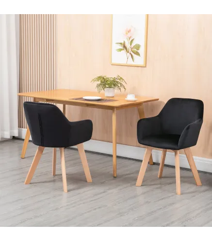Juego de 2 Sillas de Comedor Modernas Tapizadas en Terciopelo con Patas de Madera para Salón 54x57x80 cm Negro