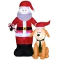 Papá Noel Inflable con Perro con Luces LED Decoración Navideña para Interior y Exterior 117x80x157cm Multicolor