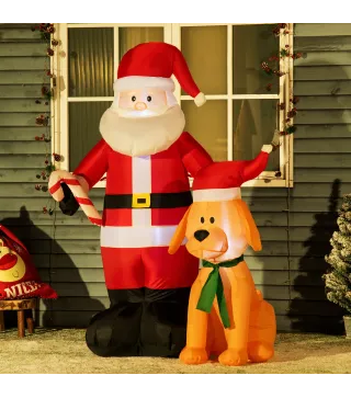 Papá Noel Inflable con Perro con Luces LED Decoración Navideña para Interior y Exterior 117x80x157cm Multicolor