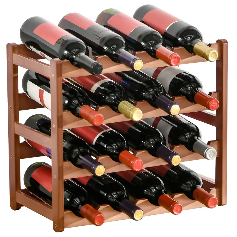 Botellero de Madera Bambú de 4 Niveles para 16 Botellas de Vino Carga Máxima 75 kg 43x23,5x38 cm Marrón