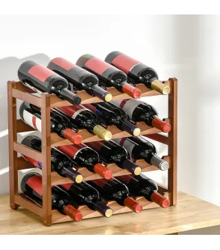 Botellero de Madera Bambú de 4 Niveles para 16 Botellas de Vino Carga Máxima 75 kg 43x23,5x38 cm Marrón