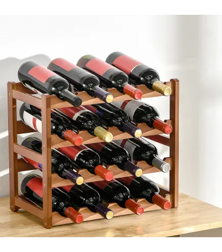 Botellero de Madera Bambú de 4 Niveles para 16 Botellas de Vino Carga Máxima 75 kg 43x23,5x38 cm Marrón